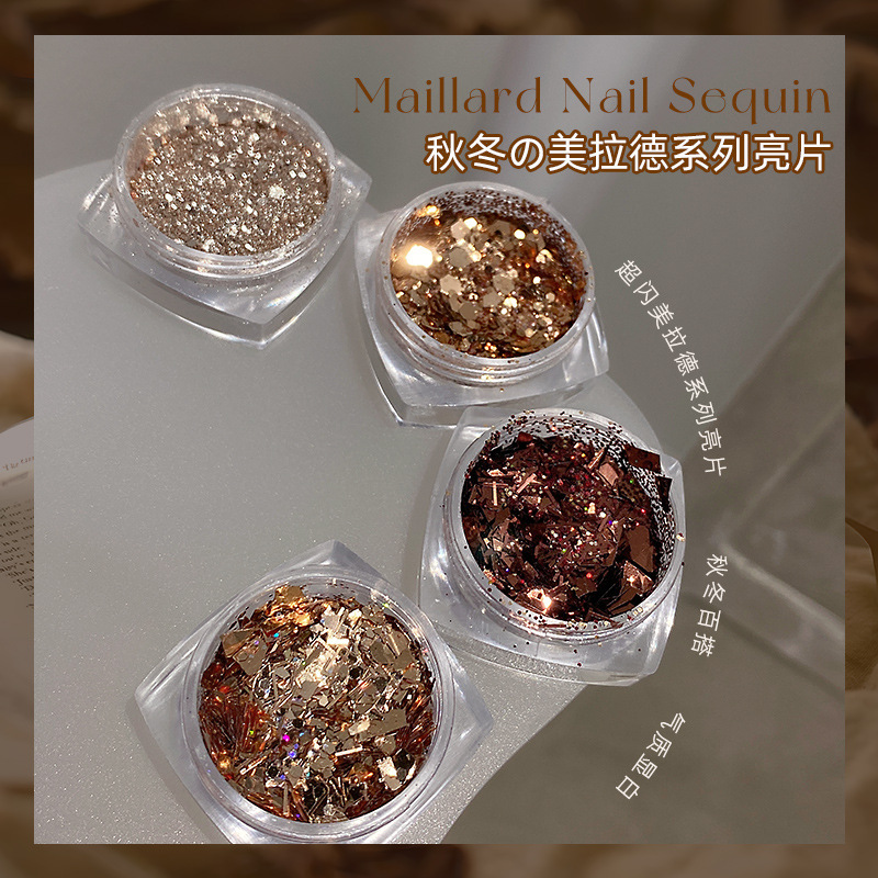 Autumn and Winter Internet Celebrity Flash Maillard Style Nail Art Sequin Powder 2025 New Golden Chestnut Brown Fragment Nail Jewelry