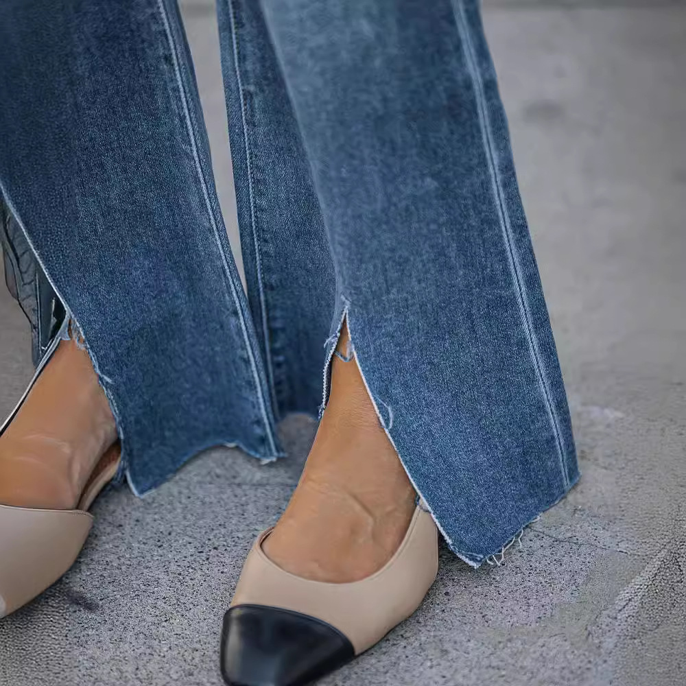 Vaqueros de pierna ancha con abertura para mujer, estilo europeo y americano 2025, nuevos, elegantes, de talle alto, para ir al trabajo, de Amazon