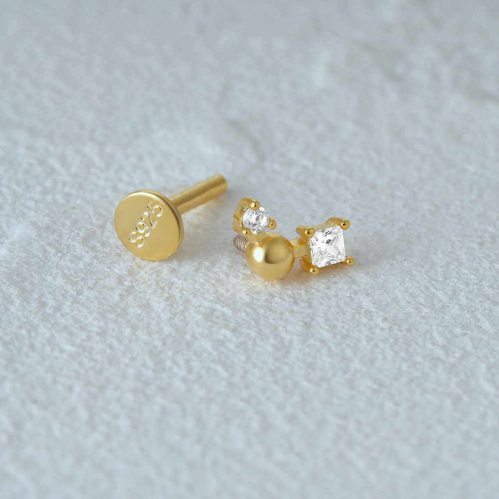 2g Weight Zircon Inlay Material Ear Studs Classification 1 Piece Quantity Daily Occasion 925 Sterling Silver Material Geometric Pattern Women's Gender Plating Design Simple Style Style 1 Piece Ear Cartilage Rings & Studs Simple Style Geometric 925 Sterling Silver Plating Zircon 16