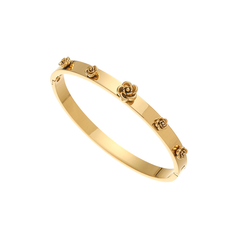 Titanium Steel Material Flower, Bow Knot Pattern Classic Style Flower Bow Knot Titanium Steel Bangle In Bulk