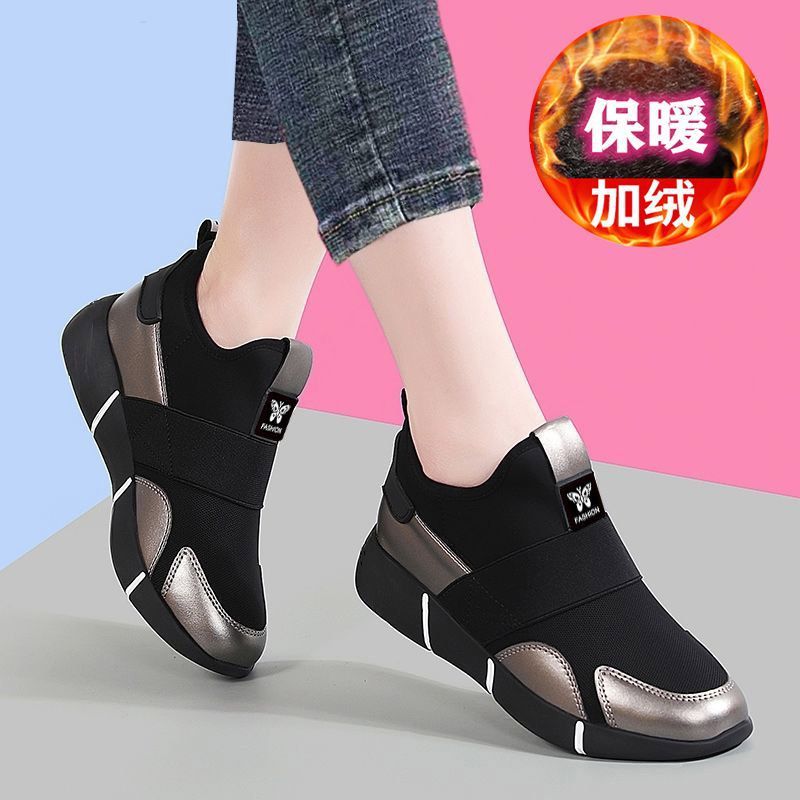 黑色运动鞋2025新款透气一脚蹬女鞋休闲健步鞋舒适软底轻便妈妈鞋|undefined