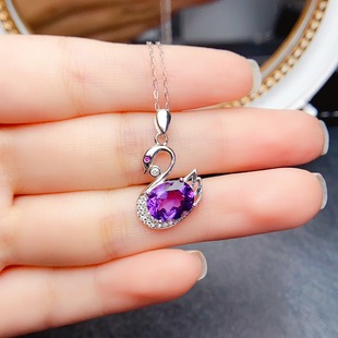 New Natural Amethyst Pendant S925 Silver Inlaid Main Stone 8*10mm Versatile Popular Hot Style Women's Jewelry Wholesale