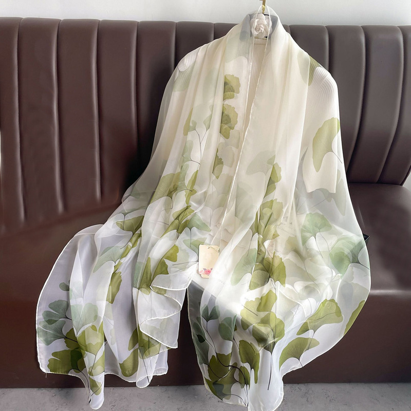 Shawl Sun Protection Silk Scarf Mom's High-End Oversized Gauze Scarf Summer Lotus Silk Scarf Beach Towel Thin Gauze Scarf