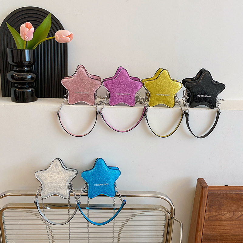 Bolsas de hombro para niños con cara brillante extranjera, bolsas de hombro para niños con estrella de cinco puntas, bolsas de hombro para hombres y mujeres, cadenas de moda coreana.