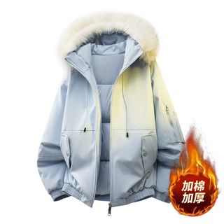 连帽大毛领棉衣男款时尚潮流休闲百搭加棉加厚情侣派克服保暖棉袄