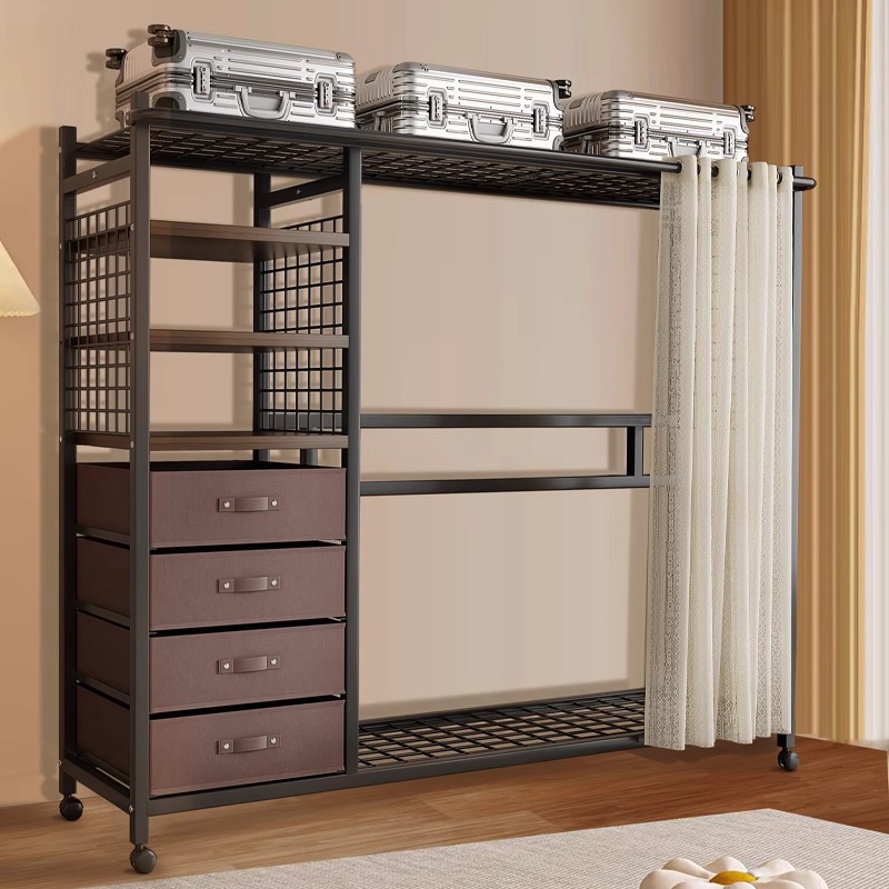 Simple Wardrobe Steel Cloth Wardrobe Bedroom Layered Storage Furniture Dustproof Wardrobe Rental Room Open Coat Rack