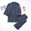 Gray -green solid color cloth kimono long set HLL man