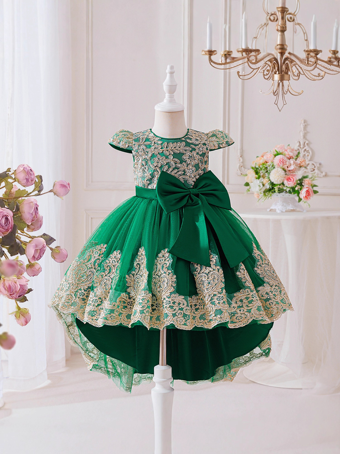 TEMU vestido de niños bordado de hilo dorado vestido de novia elegante vestido de princesa vestido de noche