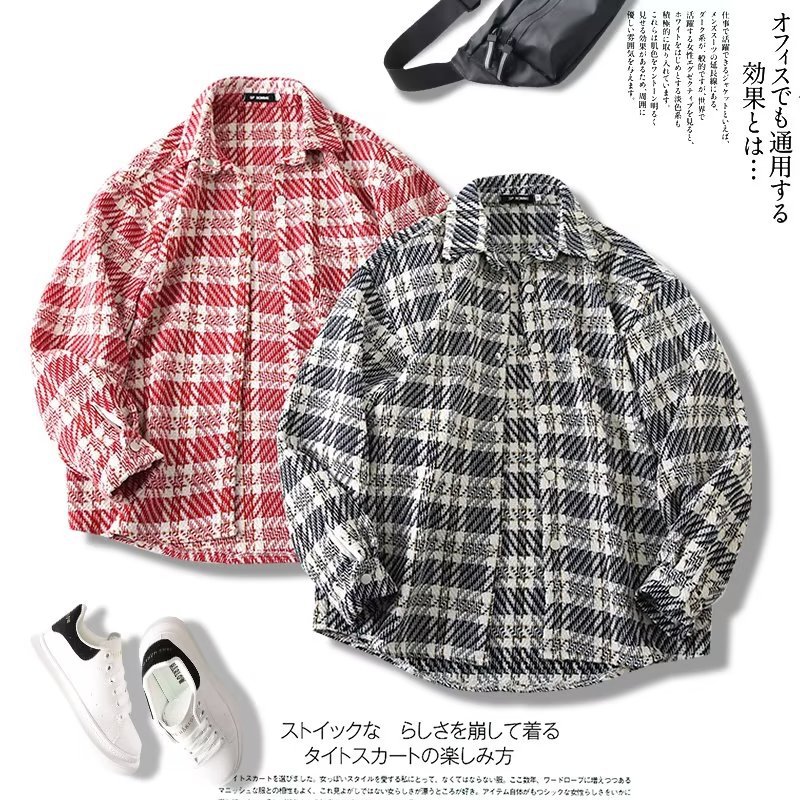 Hip Hop Trendy Brand American Beauty Trendy Retro Tinta salpicada Bordado a cuadros Chaqueta de manga larga Hombres y mujeres sueltos casuales ins