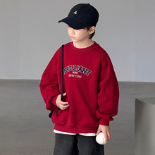 男童红色加绒卫衣一体绒2025新款秋冬季年服儿童上衣中大童打底衫