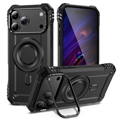 iPhone17ProMax対応 軍用マグネット式スマホケース Apple 16Proスタンド付き 15耐衝撃 14保護カバー