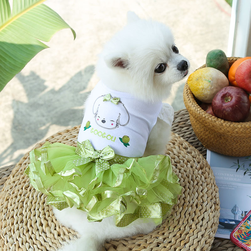 Liquidación primavera y verano perro gato mascota mullido vestido de fruta grande, mediano y pequeño vestido de perro suministros de ropa