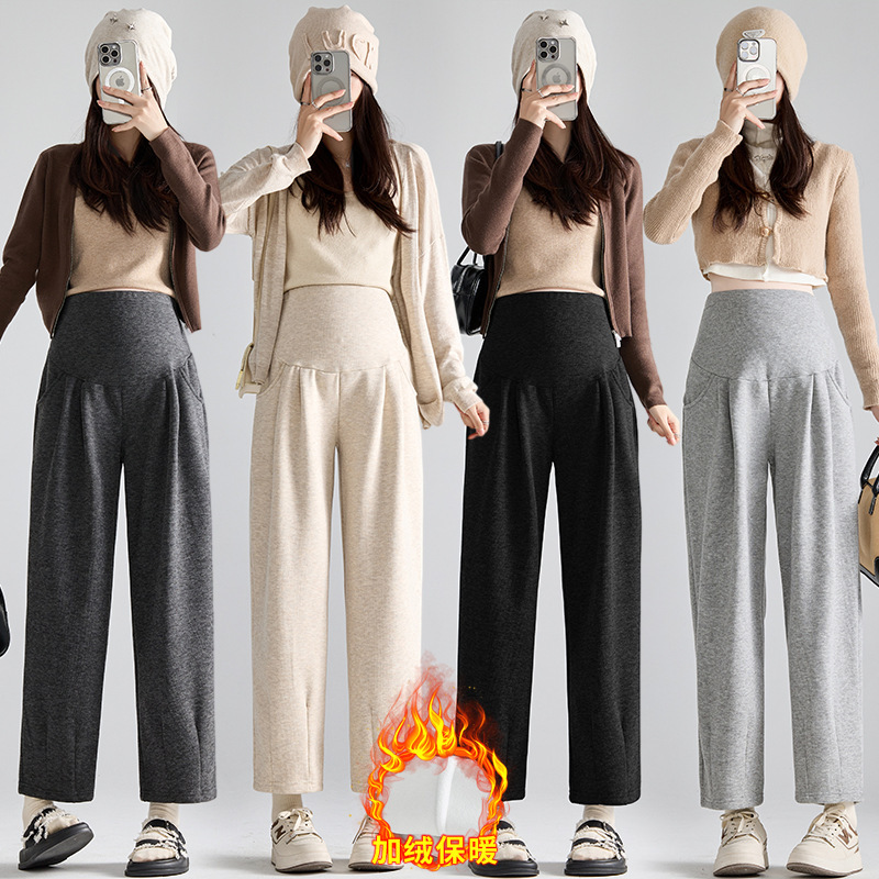 Maternity Pants Autumn and Winter Fleece-Lined Thickened Outerwear 2025 New Style Belly Support Petite Wide-Leg Pants Maternity Long Pants