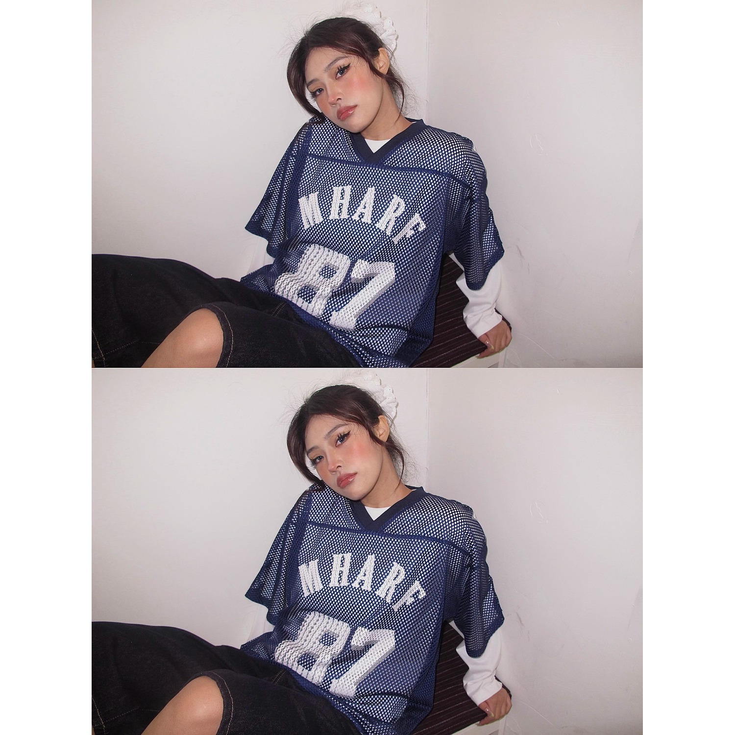 Mesh Jersey American Street Style Printed Short Sleeve T-Shirt For Men And Women Summer_viptrois.com
