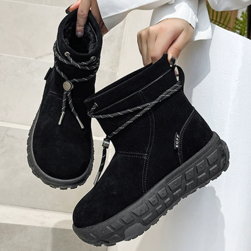 Non-slip warm low boots platform, genuine leather
