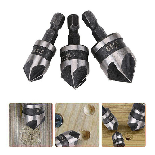 Hexagonal handle titanium-plated five-blade chamfering tool Woodworking chamfering knife Counterboring wood boring tool Five-blade chamfering tool