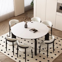 网红奶油风实木岩板餐桌椅组合简约家用小户型可伸缩折叠方变圆桌