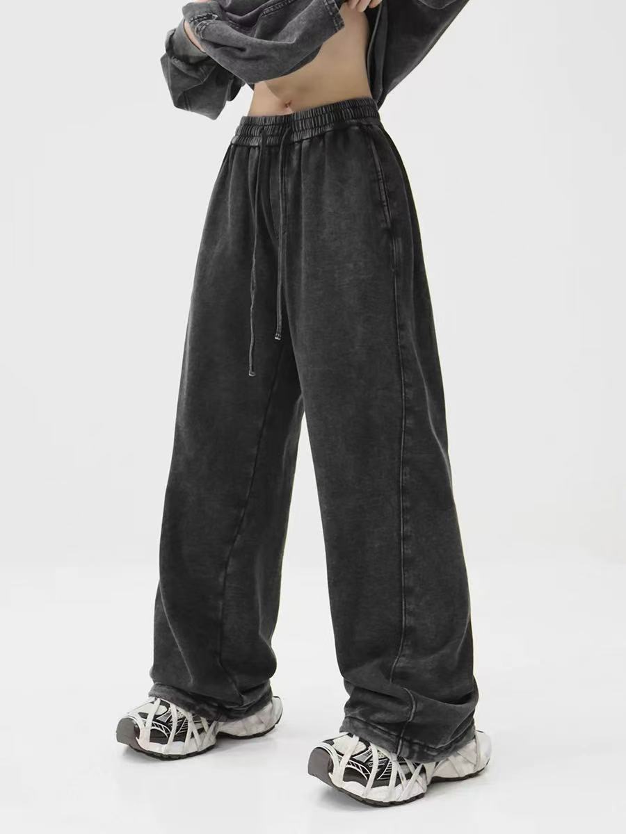 Verano nuevos pantalones lavados anticuados transfronterizos, pantalones con logo de marca de moda, pantalones casuales rectos retro para hombres y mujeres