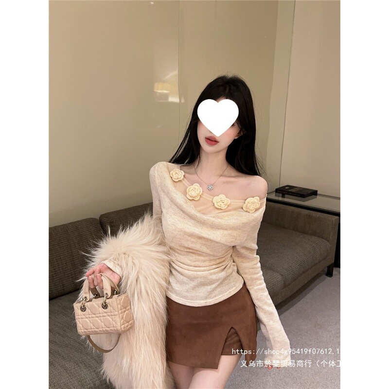 Romantic Atmosphere Three-Dimensional Floral Mock-Turtleneck Fake Two-Piece Long-Sleeve Top for Women, New Autumn/Winter Pure Desire Base Layer Shirt Romantic Atmosphere Three-Dimensional Floral Mock-Turtleneck Fake Two-Piece Long-Sleeve Top for Women, New Autumn/Winter Pure Desire Base Layer Shirt