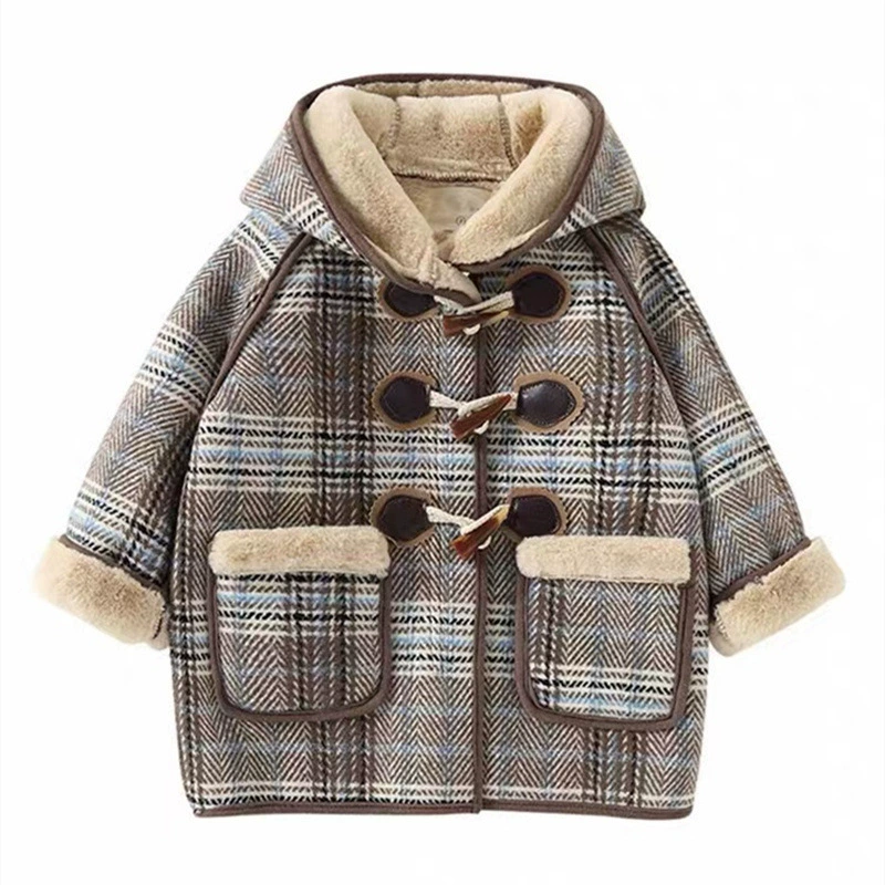 Children's winter warm long woolen coat for boys, western style, mid-length