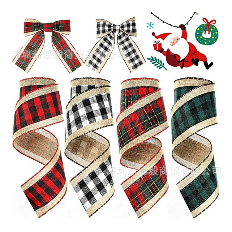 Лента Hongyi 6,3 см Рождественская тематическая лента Лук Клетчатая лента Рождественские украшения Венок Лента
