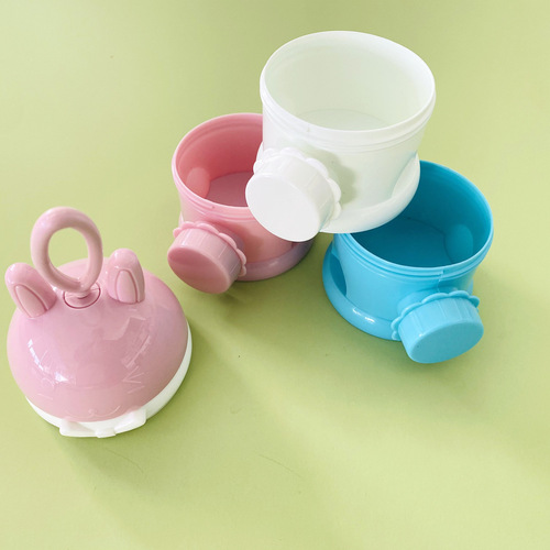 2024 New Cartoon Side-Opening Three-Layer PP Milk Powder Box Portable Rice Noodle Box Large Capacity Baby 3-Gate Milk Powder Can