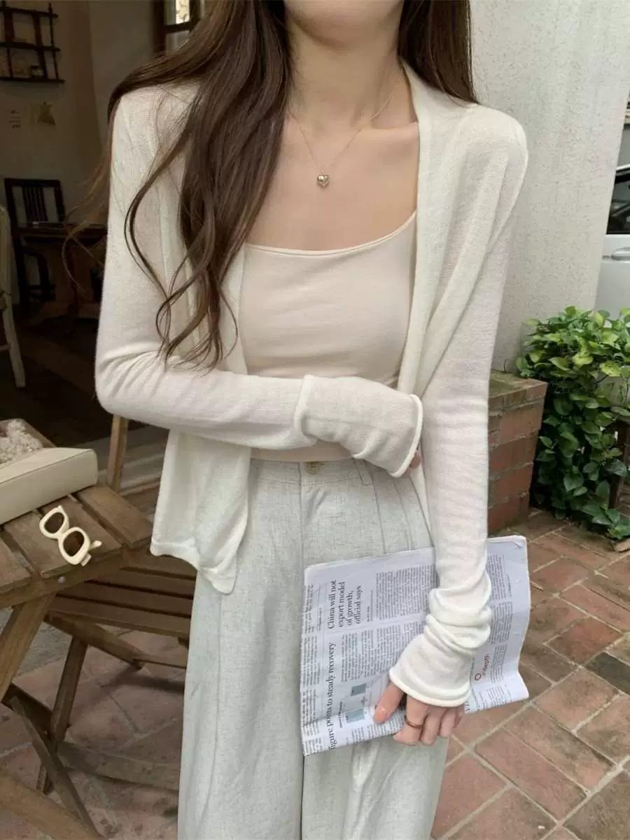 White shiffon knitted cardigan, summer thin cloak