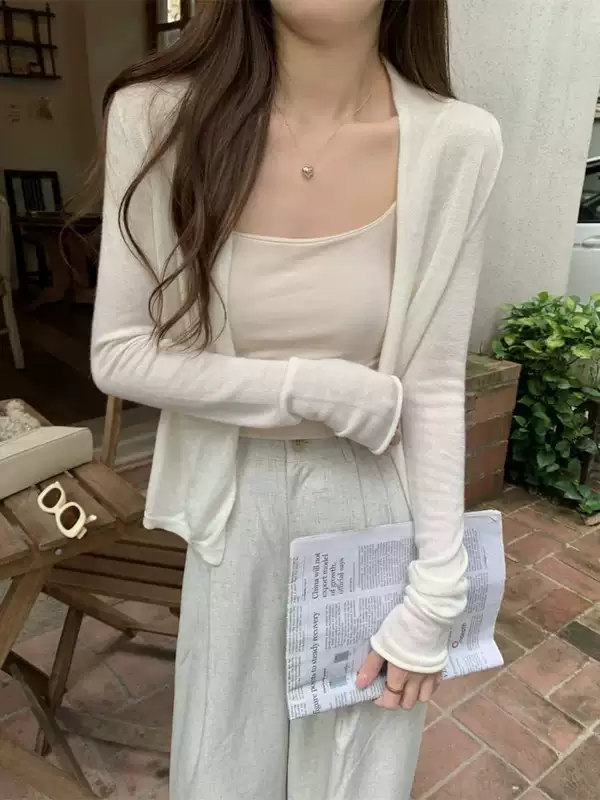White shiffon knitted cardigan, summer thin cloak