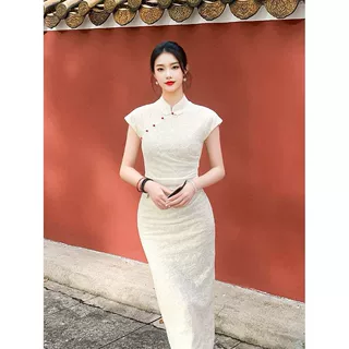温言蝴蝶提花改良旗袍女春季2026新款订婚礼服新中式针织连衣裙