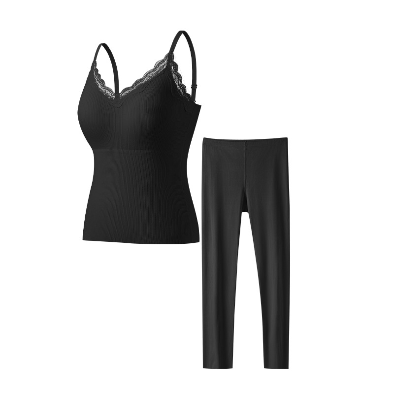 Finna Fu otoño invierno calentamiento ligero reúnido delgado con cabina de encaje con cojín de pecho integrado ropa interior sin marcas para mujeres