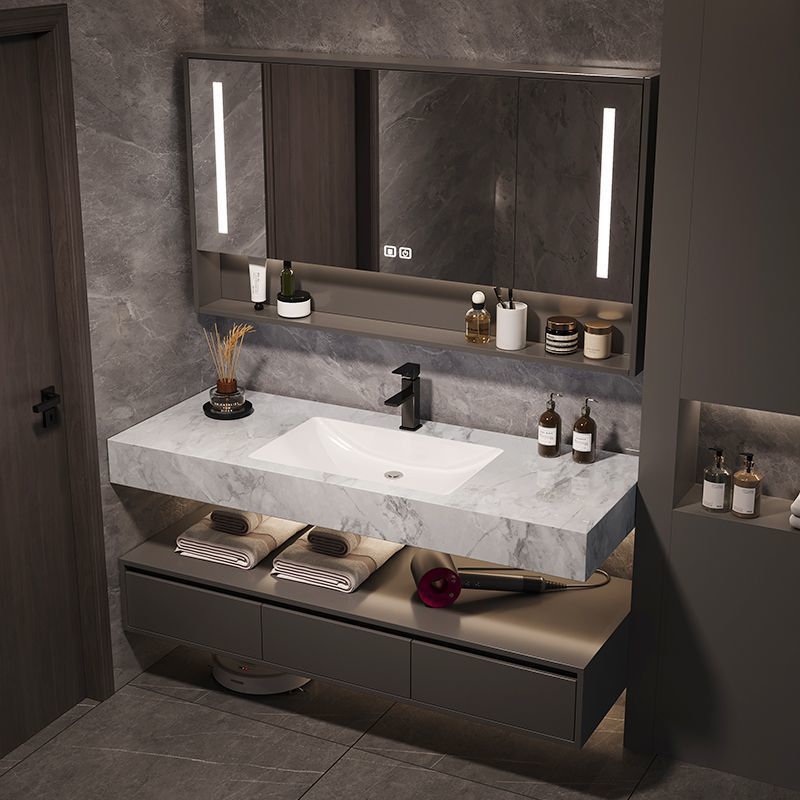 Light Luxury Slate Smart Bathroom Cabinet Combination Double-Layer Hand Wash Basin Bathroom Integrated Wash Ceramic Simple