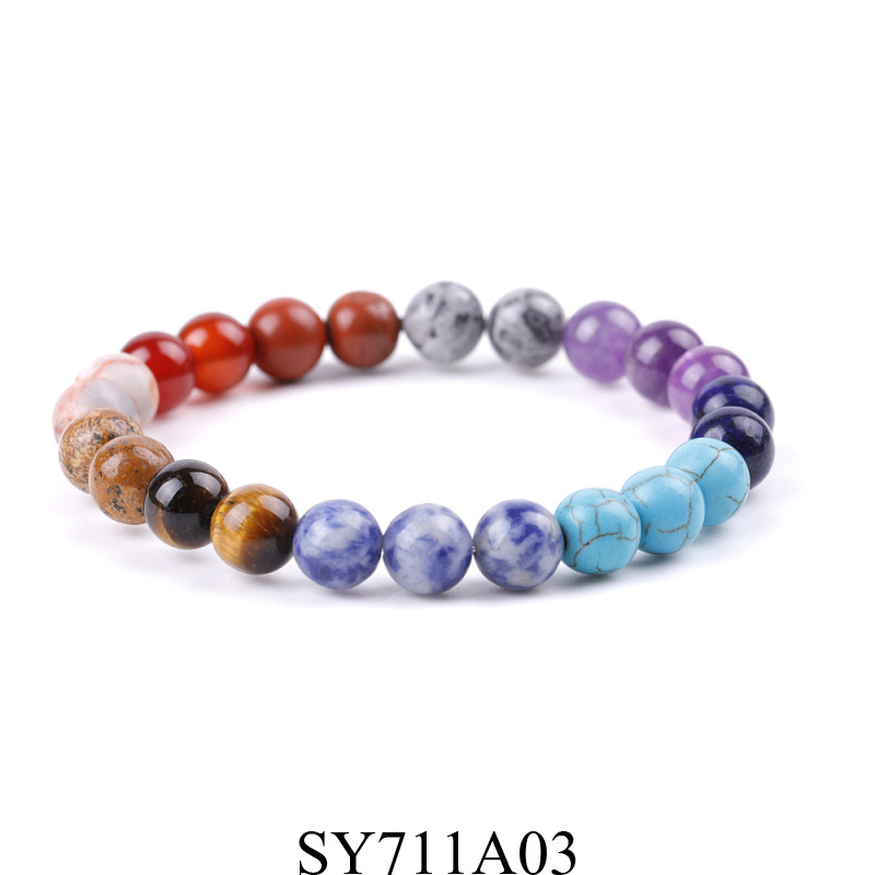 SY711A03 Picture Stone Tiger Eye Stone White Dot Orchid Mixed Bracelet