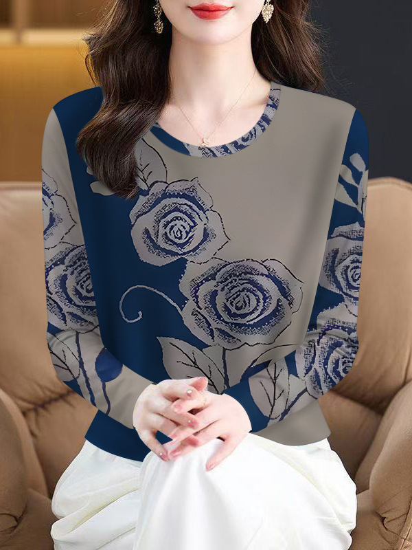 批发2025年新款春秋爆款女士t恤显瘦遮肚圆领时尚长袖一件代发|undefined