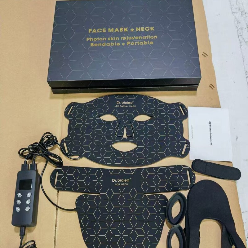 LED シリコーン赤外線光フェイシャルマスク器具首付き家庭用光子若返り分光計赤と青の光赤外線美容|undefined