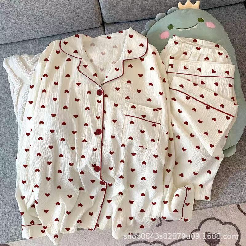 云朵棉高颜值睡衣女夏季小桃心甜美可爱短袖短裤加大码家居服套装