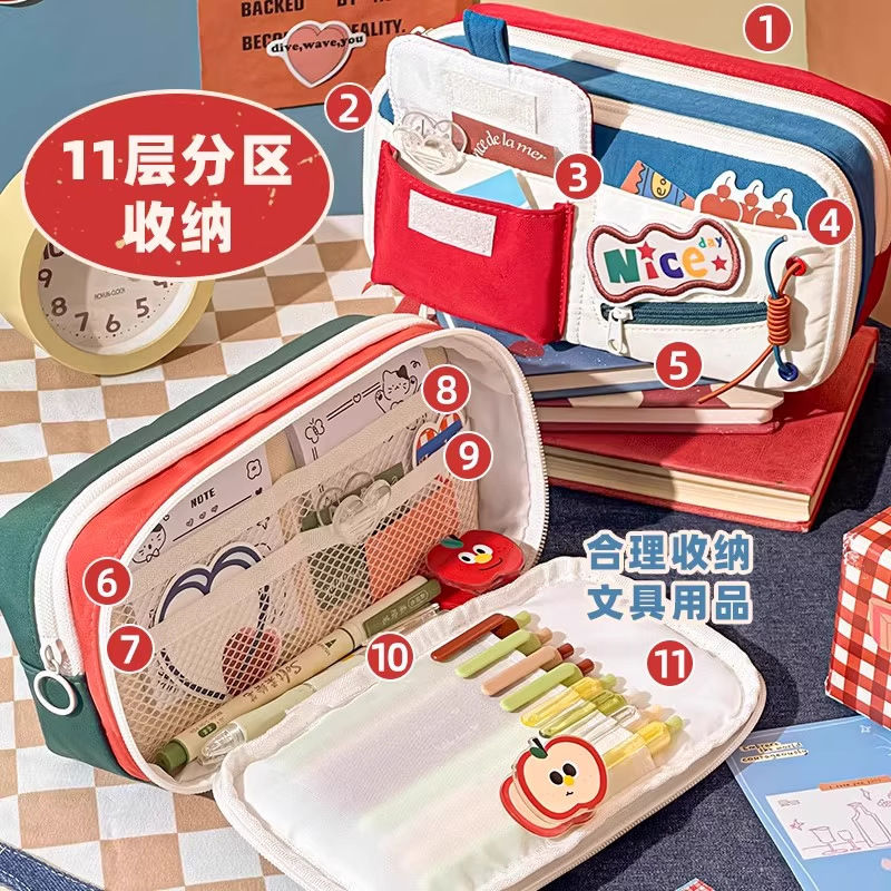 新款复古撞色笔袋小众高颜值铅笔盒多层大容量中小学生通用文具盒|undefined