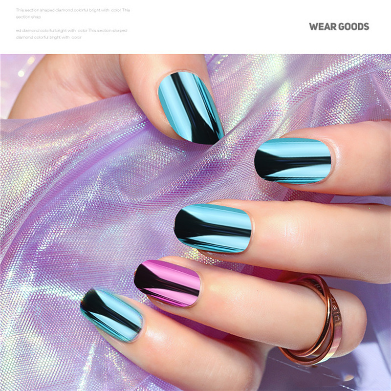 Transfronterizo dedicado 24 piezas tira espejo desgaste uñas galvanoplastia espejo mágico efecto acabado hoja de uñas de metal parche de uñas