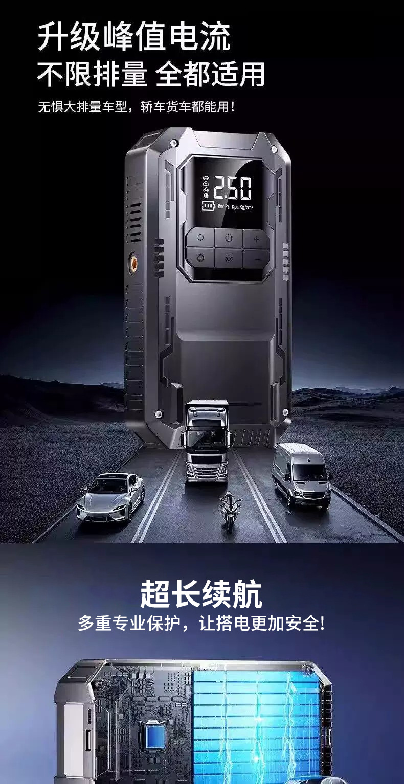 Multifunctional Vehicle-Mounted Air Pump All-In-One Device for Quick Inflation and Deflation of Tires, with Preset Tire Pressure Settings, and Emergency Car Jump Starter Power Supply