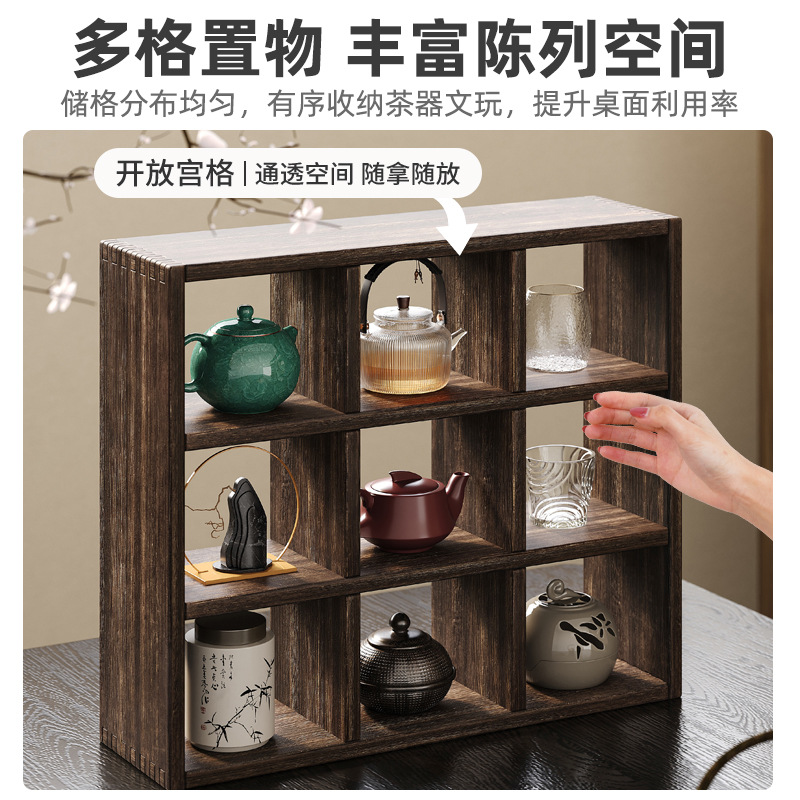 Estante de Exhibición de Escritorio de Madera Sólida para Té y Tazas