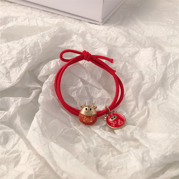 Fiesta de Año Nuevo de metal rojo elástico cuerda de cabeza de cabello de arco elástico de cabello de alta cola de caballo adornos de cabello