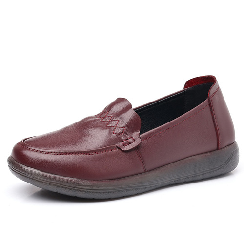 Mother's shoes spring and autumn genuine leather soft sole comfortable leap month single shoes flat sole middle-aged and elderly women's beef tendon sole super soft leather shoes for women