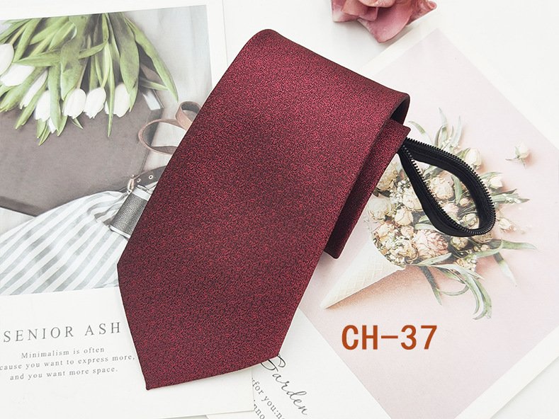 Corbata de cremallera roja para hombres fácil de tirar Estilo libre novio mejor hombre de negocios corbata casual a rayas de hilo teñido 8cm