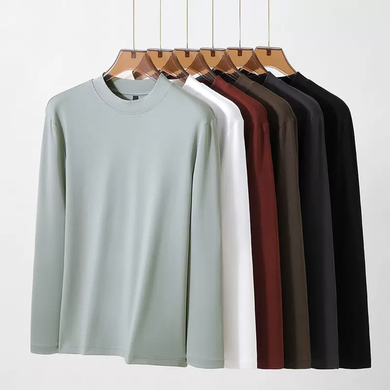 重磅男士秋冬新款圆领长袖中高领打底衫内搭秋冬T恤