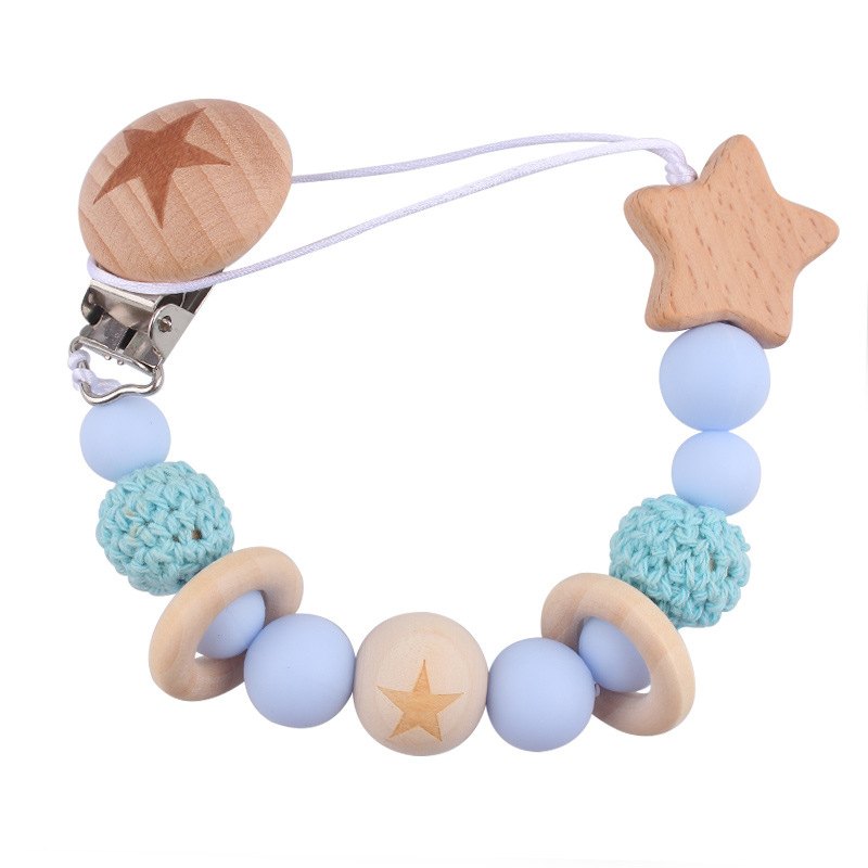Nuevos productos infantiles de haya Júpiter estrella agujero redondo clips bebés creativos tetas cadena de silicona mordida juguetes a prueba de la cadena
