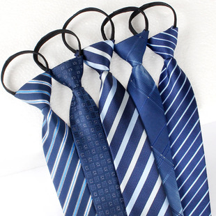 Forthright Business Professional Knot-free Lazy Zipper Tie 7cm Blue Striped Easy-to-pull Tooling Tie Wholesale