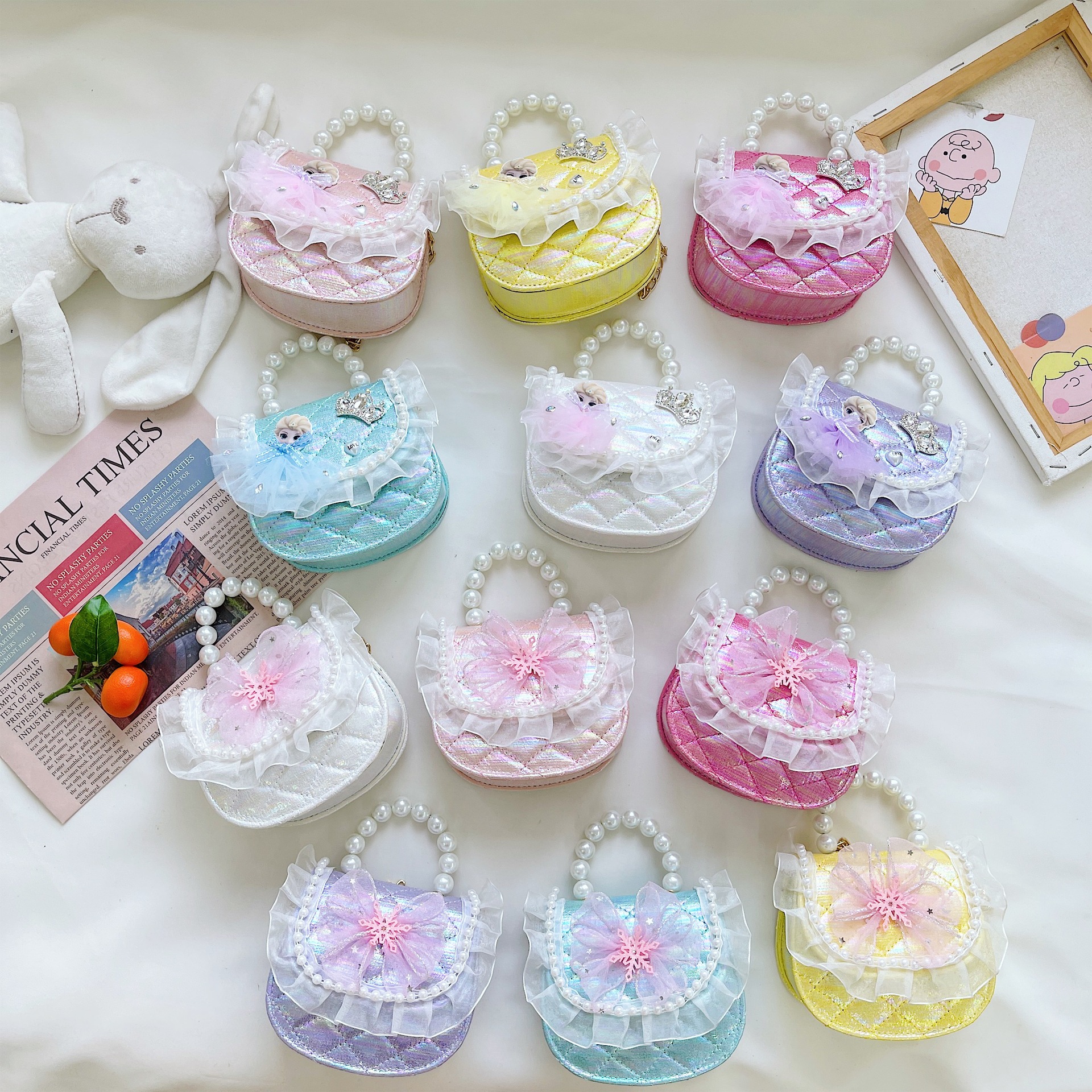 2021 nuevo bolso para niños linda chica de moda princesa occidental mini bolso de hombro de malla bolsa de mensajero de perlas