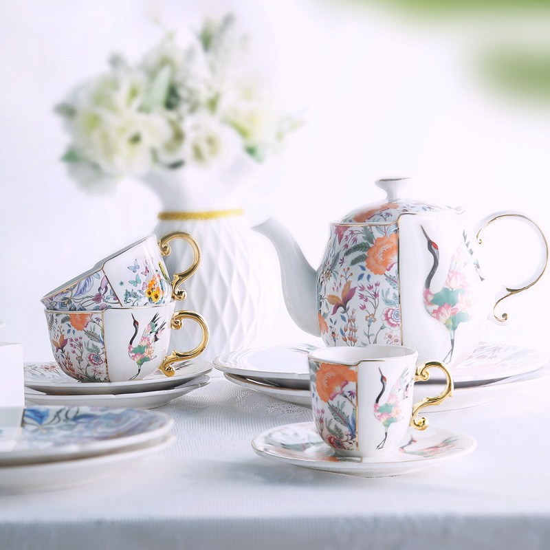 Combination of Chinese and Western Style Retro Coffee Cup High Beauty Value Cup Exquisite British Afternoon Tea Set Flower Tea Pot Cup Set Combination of Chinese and Western Style Retro Coffee Cup High Beauty Value Cup Exquisite British Afternoon Tea Set Flower Tea Pot Cup Set