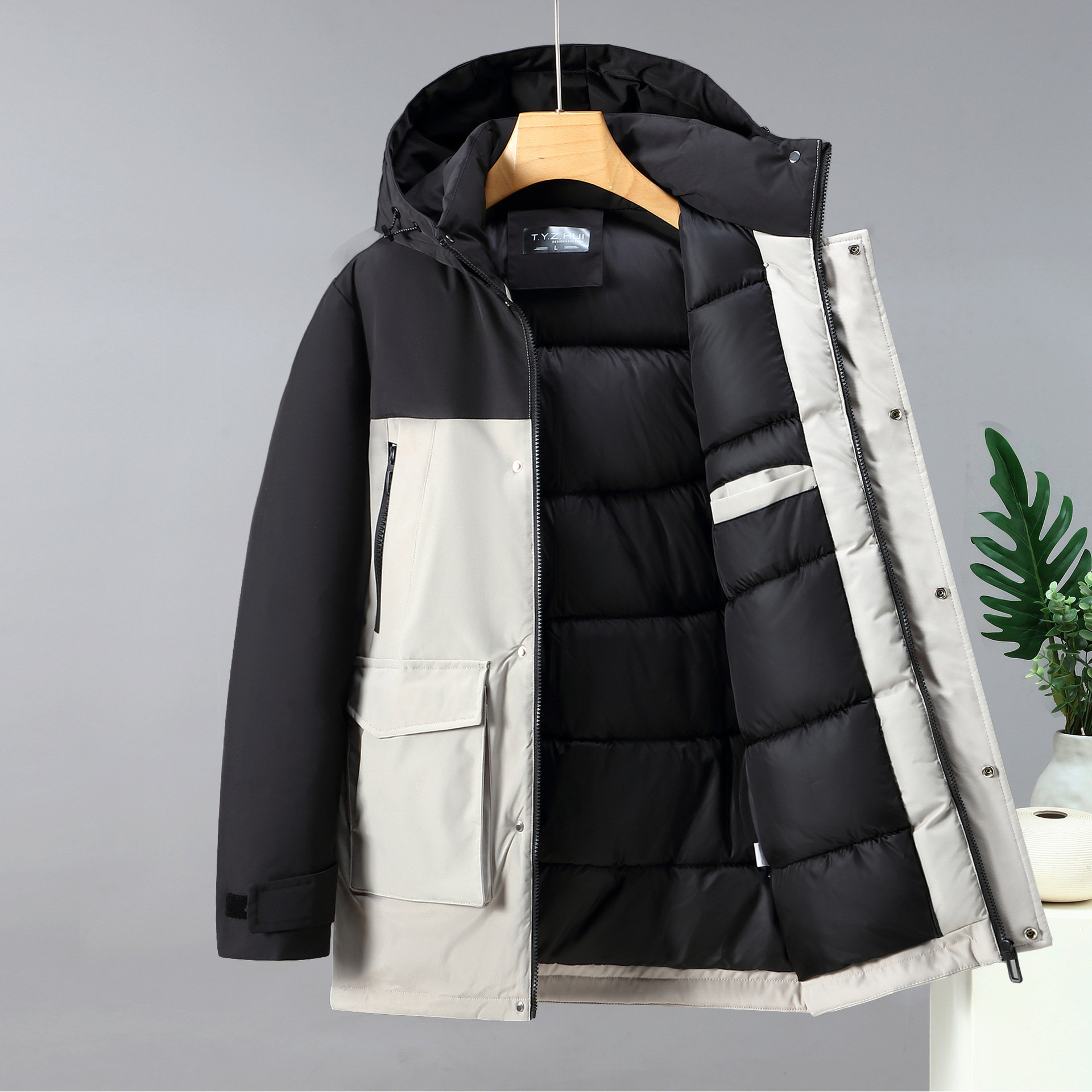 Color blocked down for men, mid o long winer clohing, new fashion, personaliy, rend, ho selling men's coon_voghion.com