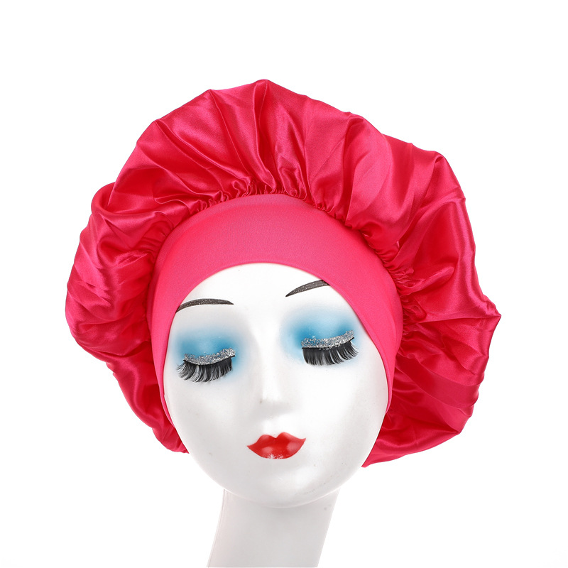Amazon damas de borde ancho de alto elástico sombrero, sombrero de dormir, sombrero de baño, sombrero de quimioterapia, sombrero de seda, sombrero de cuidado del cabello transfronterizo