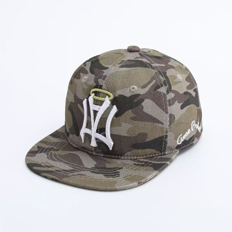 Korean Style Trendy Brand Angel Halo Embroidered Baseball Cap Camouflage Flat-Brimmed Cap with Side Wings and Lettering Street Style